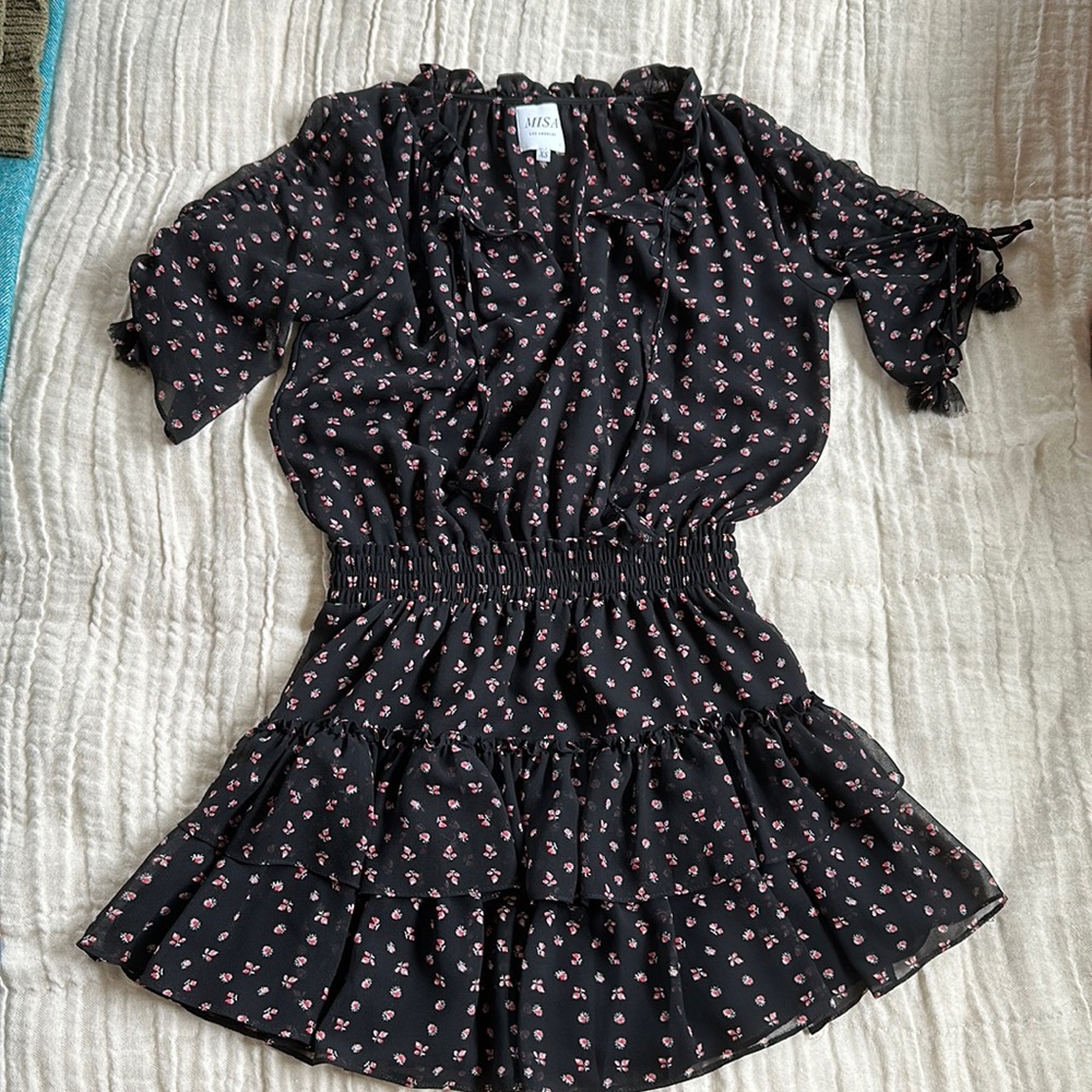 Misa Los Angeles Black Floral Mini Dress Size XS